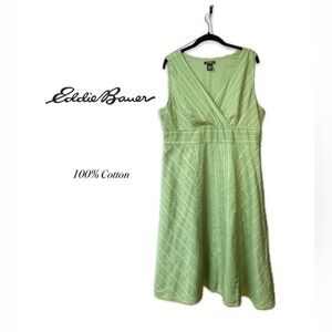Eddie Bauer Sleeveless Dress Sage Green Side Zip 100% Cotton Fully Lined Size 14
